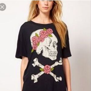 RARE Wildfox Oversized Dead Head Tee Sample Tee Skull & Crossbones Large Alt